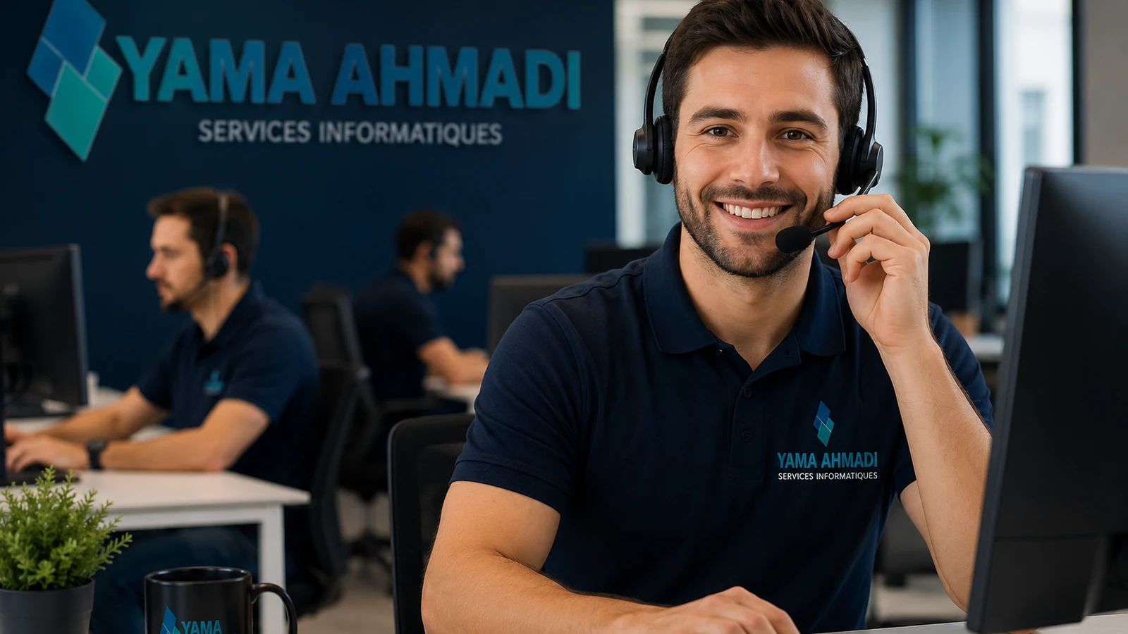 Équipe de support informatique Yama Ahmadi prête à assister les professionnels